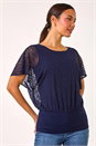 Navy  Printed Burnout Bubble Hem Top, Image 2 of 5