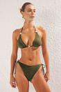 Khaki WOVCOR Khaki Triangle Bikini Set with Bead Detail and Tie Side Bottom, Image 1 of 3