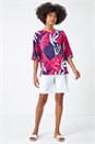 Fuchsia Palm Print Tunic Top, Image 2 of 5