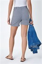 Navy  Stripe Turn Up Elastic Waist Stretch Shorts, Image 4 of 4