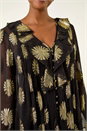 Black Floral Jacquard Frill Buttoned Blouse, Image 5 of 5