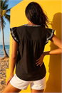 Black Embroidered Tie Front Top, Image 3 of 4