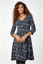 Black Rose Print Cotton Blend Stretch Dress, Image 2 of 5