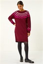 Wine Chevron Print Knit Dress, Image 3 of 5