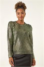 Green Metallic Crew Neck Knit Jumper, Image 2 of 7