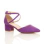 Purple AJVANI Purple Mid Block Heel Crossed Strap Pointed Toe 2 Part Heels, Image 1 of 6