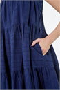 Navy  Embroidered Cotton Pocket Smock Dress, Image 5 of 5