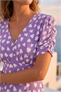 Lilac Heart Print Ruched Midi Dress, Image 4 of 4
