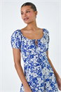 Blue Floral Tie Detail Midi Dress, Image 4 of 5