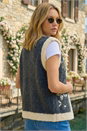Black Fur Trim Embroidered Knit Waistcoat, Image 3 of 4