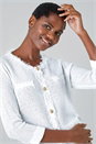 Ivory  Button Detail Fringe Knit Jacket, Image 1 of 5