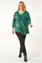 Green Curve Animal Print Pleat Front Top, Image 2 of 5