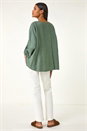 KHAKI Pleated V-Neck Stretch Tunic Top, Image 3 of 5