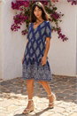 Navy Petite Border Print Tiered Dress, Image 1 of 4