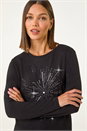 Black Foil Star Print Long Sleeve Top, Image 2 of 5