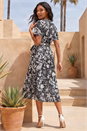 Black Floral Print Tie Waist Midi Dress, Image 3 of 4