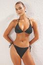 Black Textured Triangle Bikini Set with Ring Detail and Tie Side Bottom, Image 1 of 4