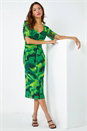 Green Marble Print Stretch Mesh Ruched Dress, Image 1 of 5