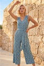 Blue Petite Ditsy Crinkle Crop Jumpsuit, Image 2 of 4