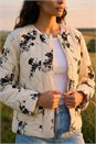 Cream  Floral Flock Quilted Jacket, Image 4 of 4
