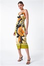 Khaki Leaf Print Strappy Wrap Midi Dress, Image 2 of 5