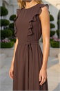 Chocolate Chiffon Frill Front Midi Dress , Image 4 of 4