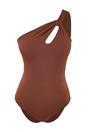 Brown One Shoulder Cut Out Detail Swimsuit, Image 3 of 5