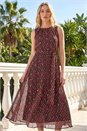 Chocolate Shimmer Chiffon Pleated Midi Dress, Image 3 of 4