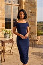 Navy Dusk Ruched Mesh Stretch Dress, Image 1 of 6