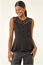 Black Lace Ponte Peplum Top, Image 2 of 5