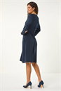 Navy Twist Front Stretch Midi Dress, Image 3 of 5