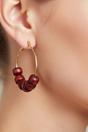 Red Sandalwood Beaded Huggie Hoop Earrings, Image 1 of 3