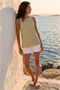 Light Khaki Dusk Textured Longline Stretch Top, Image 2 of 5