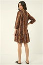 Tan Abstract Print Smock Stretch Dress, Image 4 of 6