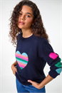 Midnight Blue Multi Heart Detail Longline Jumper, Image 1 of 5