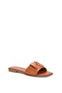 Tan 'Leigh' Open Toe Foldover Buckle Slip On Flat Slider Mules, Image 2 of 5