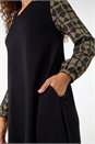 Khaki Geometric Contrast Swing Dress, Image 5 of 5