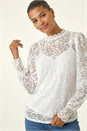 Ivory Lace Frill High Neck Stretch Top, Image 1 of 4