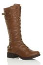 Tan Lace Up Calf Military Biker Boots, Image 1 of 6
