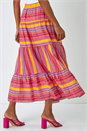 Fushcia Tiered Striped Elastic Waist Maxi Skirt, Image 5 of 7