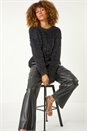 Black Faux Leather Wide Leg Trouser, Image 1 of 6