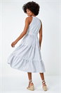 Blue Tiered Cotton Halter Neck Stripe Dress, Image 2 of 5