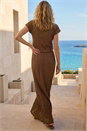Chocolate Textured Floral Lace Maxi Dress, Image 3 of 4