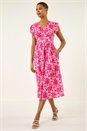PINK Floral Print Midi Tea Dress, Image 2 of 5