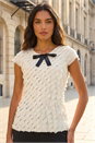 Cream Bow Front Frilled Top, Image 2 of 4