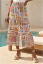 PINK Petite Patchwork Print Shirred Midi Skirt, Image 1 of 4