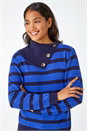 Royal Blue Stripe Cowl Neck Button Jumper, Image 4 of 5