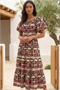 Red Abstract Border Print Midi Dress, Image 2 of 4