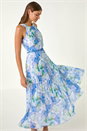 Light Blue Floral Print Pleated Maxi Dress, Image 1 of 6