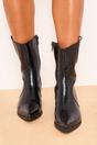 Black Black Patent Croc Pointed Toe Chunky Block Heel Ankle Boots - Dakota, Image 1 of 2